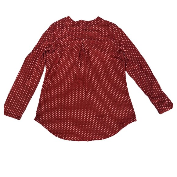 Red Polka Dot Zip Front Blouse Long Sleeve Parisian Chic Large - Picture 3 of 6